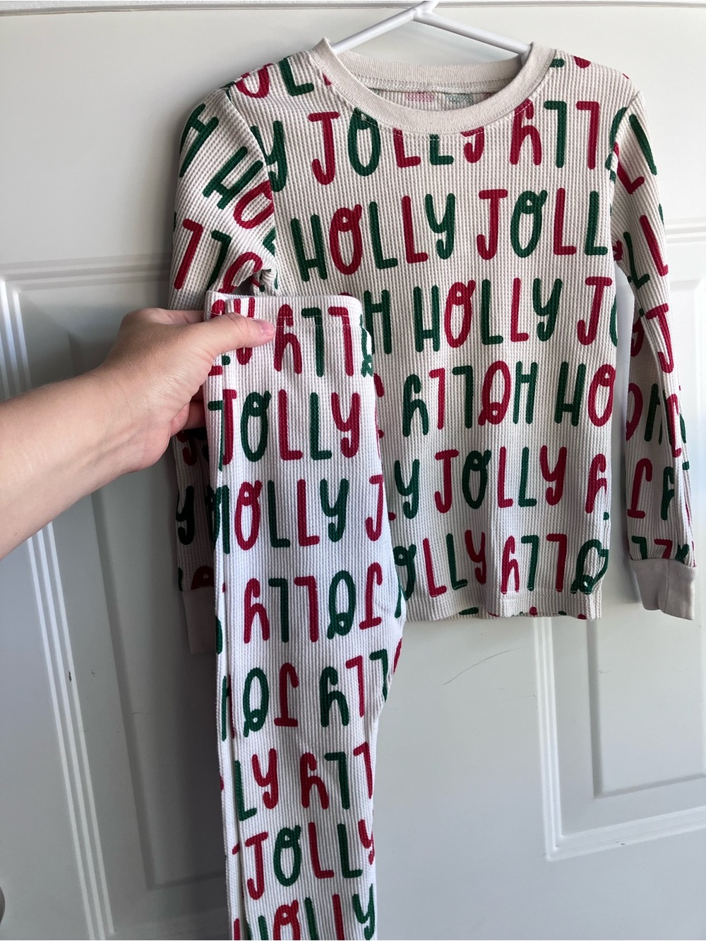 Christmas holiday holly jolly print pyjamas white red green 4T